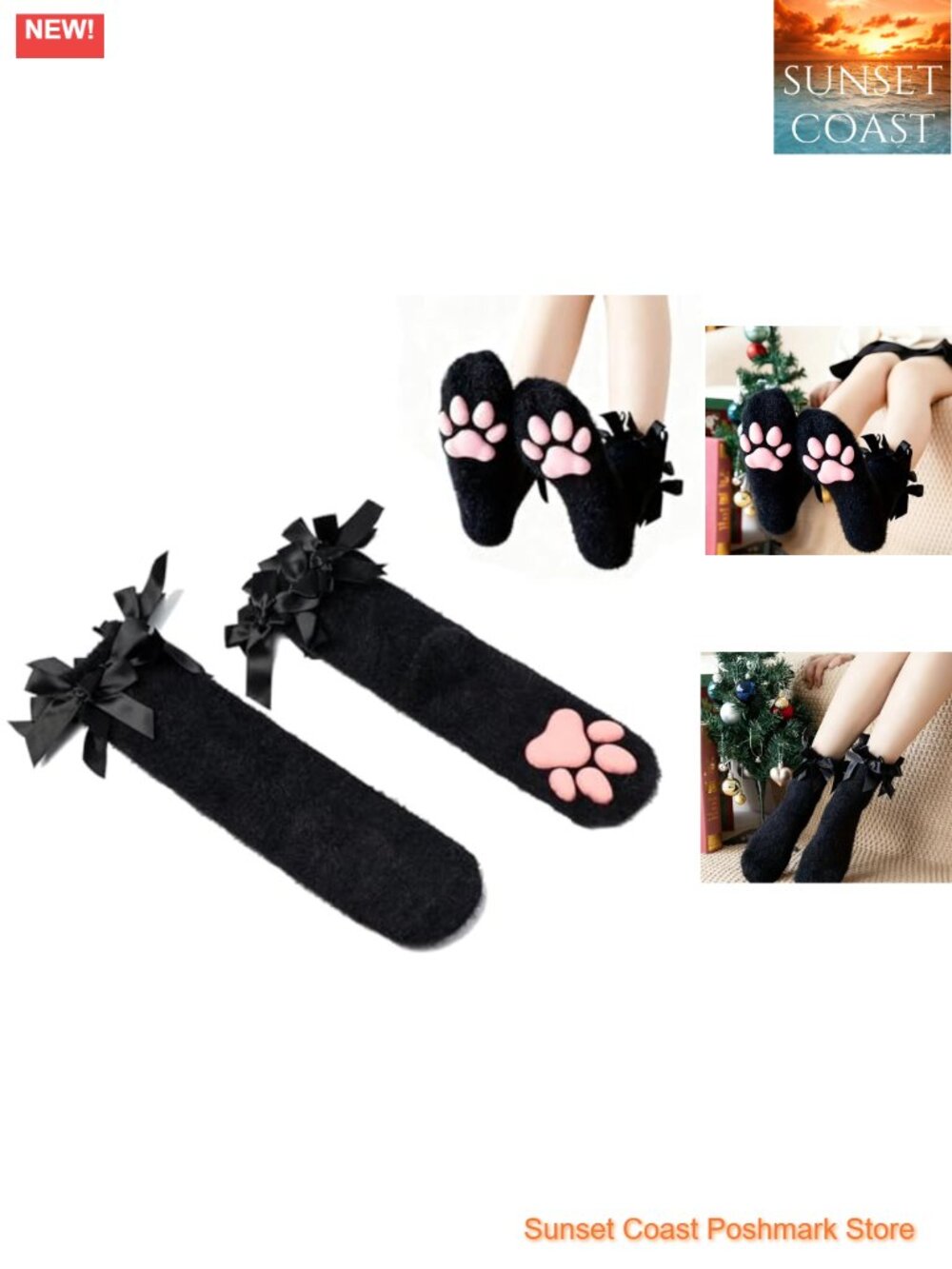 Fuzzy 3D Paw Pad Short Cat Paw Socks for Women